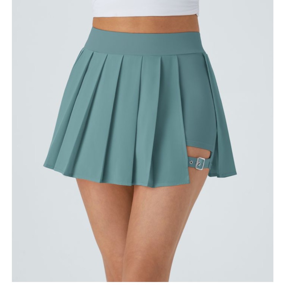 HALARA Teal Mini Skirt with Buckle Detail
